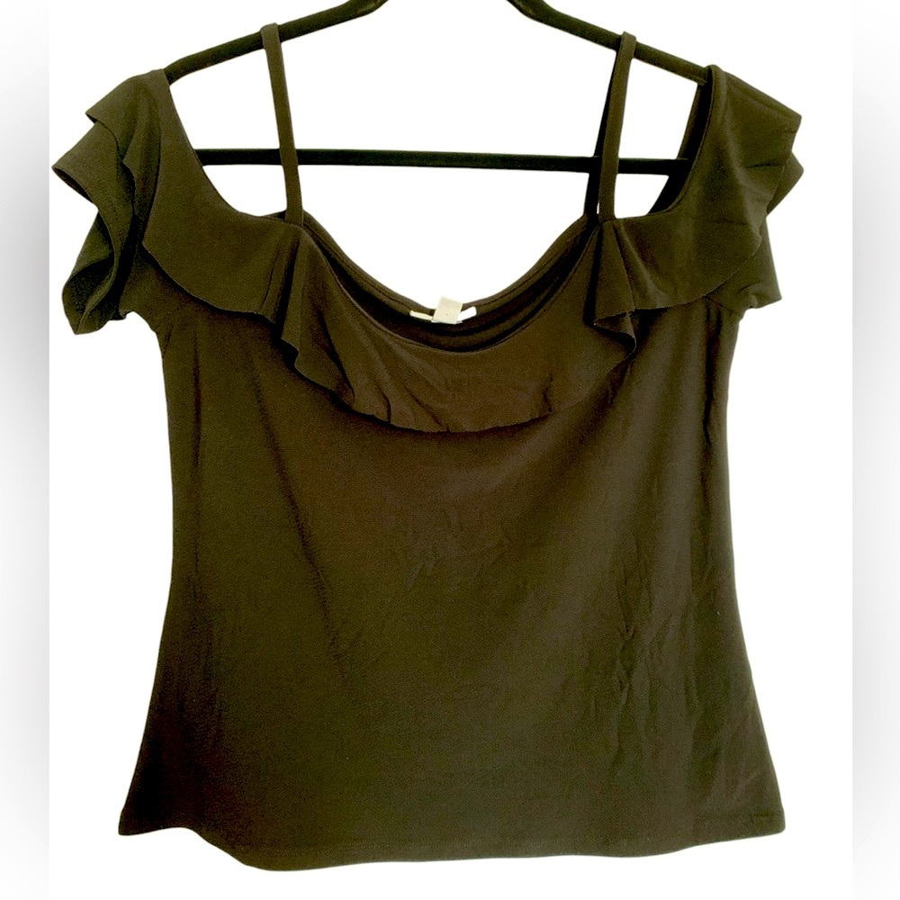 Bar III Black Top cold shoulder off shoulder Large Y2K sexy summer festival - Picture 11 of 15